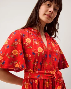 Libby Floral Jersey Midi Dress Red