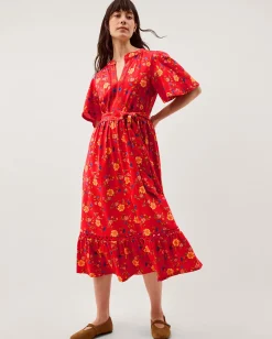 Libby Floral Jersey Midi Dress Red