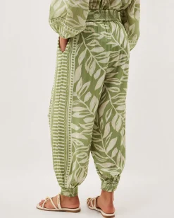 Lillie Leaf Print Balloon Trousers Green