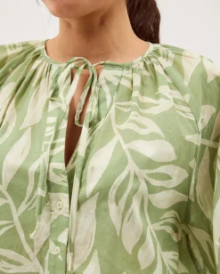Lillie Leaf Print Blouse Green