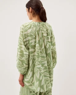 Lillie Leaf Print Blouse Green