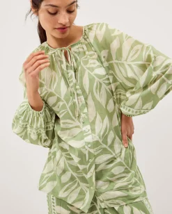 Lillie Leaf Print Blouse Green