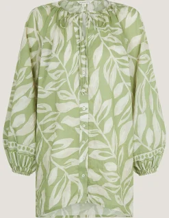 Lillie Leaf Print Blouse Green