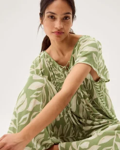Lillie Leaf Print Jumpsuit Green