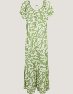 Lillie Leaf Print Jumpsuit Green