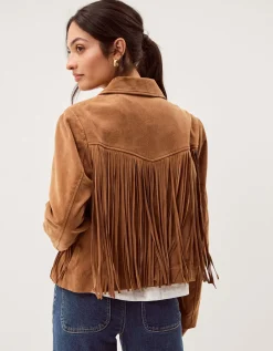 Lily Fringe Suede Jacket Tan
