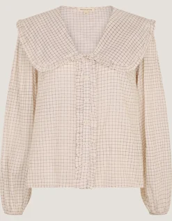 Lily Peter Pan Collar Check Shirt Ivory
