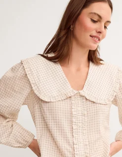 Lily Peter Pan Collar Check Shirt Ivory