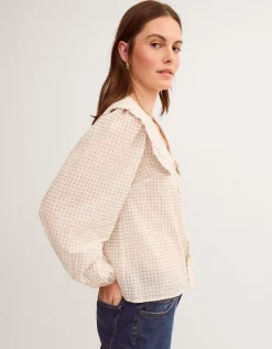 Lily Peter Pan Collar Check Shirt Ivory