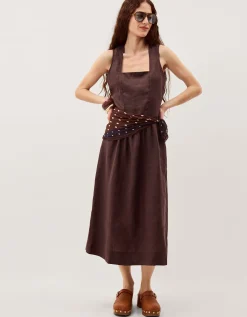 Lily Square Neck Linen Midi Dress Brown