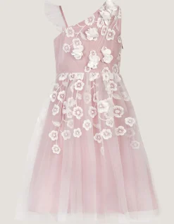 Liza Embroidered Asymmetrical Party Dress Pink