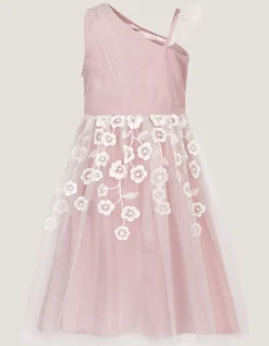 Liza Embroidered Asymmetrical Party Dress Pink