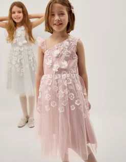 Liza Embroidered Asymmetrical Party Dress Pink