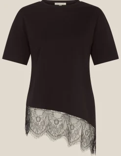 Lola Lace Trim Jersey T-Shirt Black