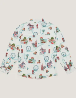 London Print Long Sleeve Shirt White