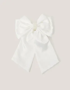 Long Pearl Satin Bow Hair Clip