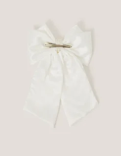 Long Pearl Satin Bow Hair Clip