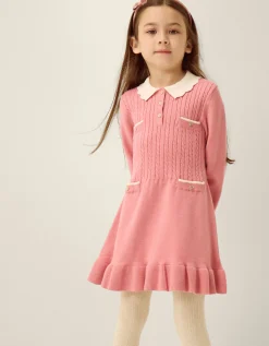 Long Sleeve Cable Knitted Dress Pink