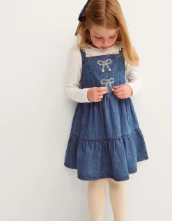 Long Sleeve Top & Denim Pinafore Dress Set Blue