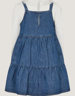 Long Sleeve Top & Denim Pinafore Dress Set Blue