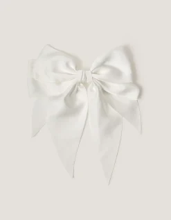 Long Tiered Satin Bow Hair Clip Ivory