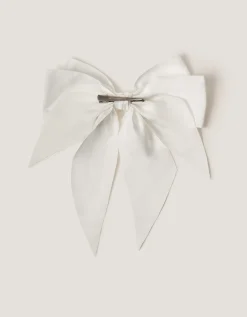 Long Tiered Satin Bow Hair Clip Ivory