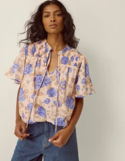 Lori Floral Bubble Hem Blouse Ivory