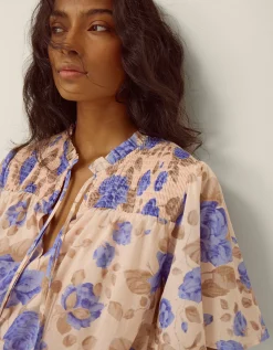 Lori Floral Bubble Hem Blouse Ivory