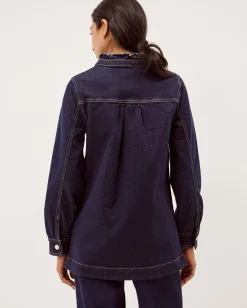 Louisa Longline Frill Denim Jacket Blue