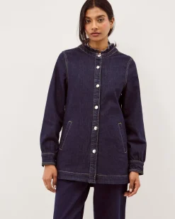 Louisa Longline Frill Denim Jacket Blue