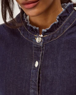 Louisa Longline Frill Denim Jacket Blue