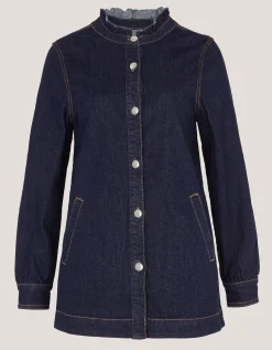 Louisa Longline Frill Denim Jacket Blue
