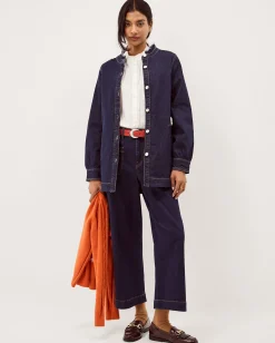 Louisa Longline Frill Denim Jacket Blue