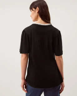 Lucia Lace Linen Blend T-Shirt Black