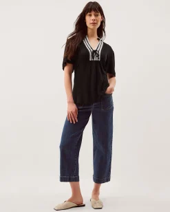 Lucia Lace Linen Blend T-Shirt Black