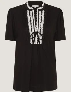 Lucia Lace Linen Blend T-Shirt Black