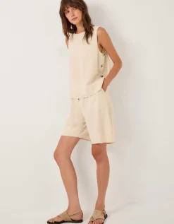 Lucy Linen Blend Longline Shorts Natural