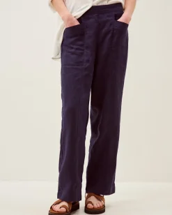 Lucy Regular Straight Leg Linen Trousers Blue
