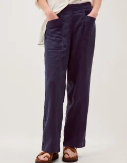 Lucy Short Straight Leg Linen Trousers Blue