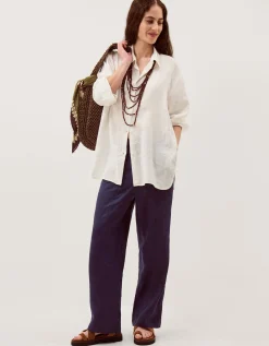 Lucy Short Straight Leg Linen Trousers Blue