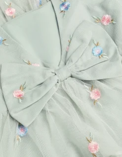 Luna Floral Embroidered Mesh Party Dress Green