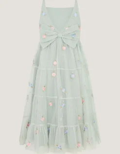 Luna Floral Embroidered Mesh Party Dress Green