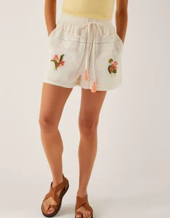 Luna Floral Embroidered Shorts White