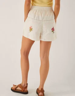 Luna Floral Embroidered Shorts White