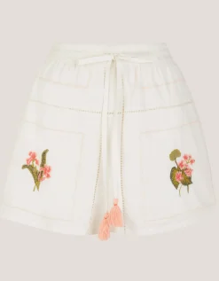 Luna Floral Embroidered Shorts White