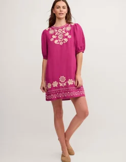 Lydia Embroidered Linen Blend Mini Dress Pink
