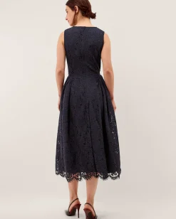 Lydia Sleeveless Lace Midi Dress Blue