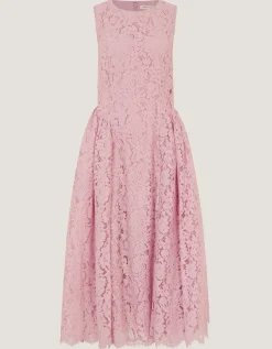 Lydia Sleeveless Lace Midi Dress Pink