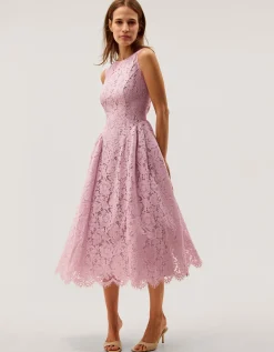 Lydia Sleeveless Lace Midi Dress Pink