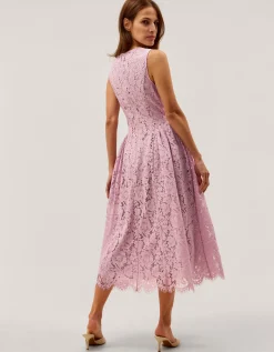 Lydia Sleeveless Lace Midi Dress Pink